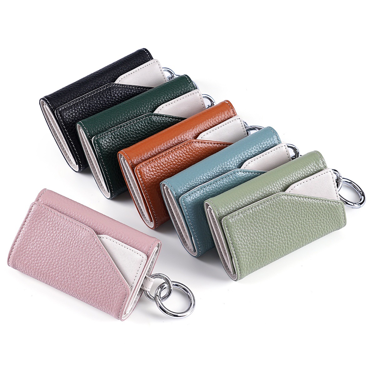Japanese-Style Genuine Leather 70% off Key Holder, Color-Blocked Women's Key Case, Multifunctional Men's Car Key Holder