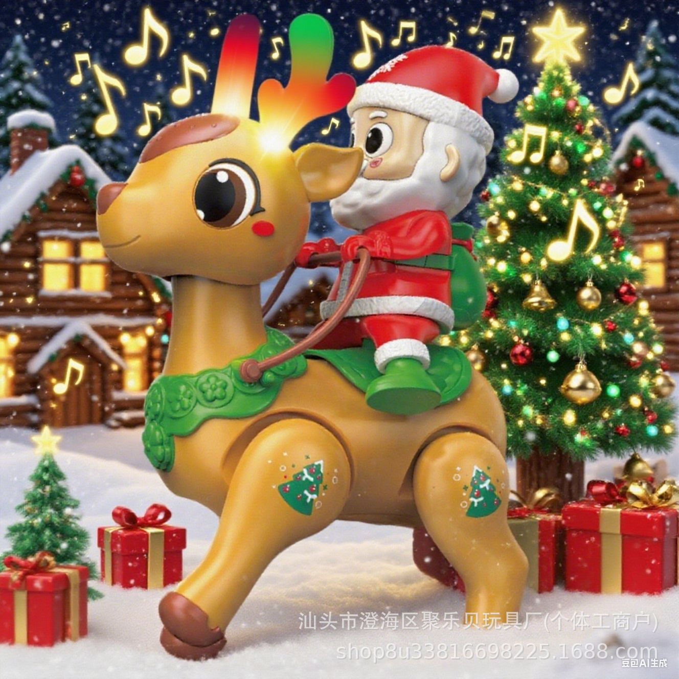 Nuevos juguetes de Navidad transfronterizos para ancianos y renos muñecas eléctricas iluminación música regalos recargables juguetes para niños