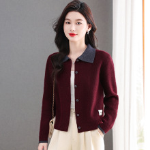 安哥拉红针织衫毛衣外套女2025年春秋新款上衣翻领时髦外搭开衫