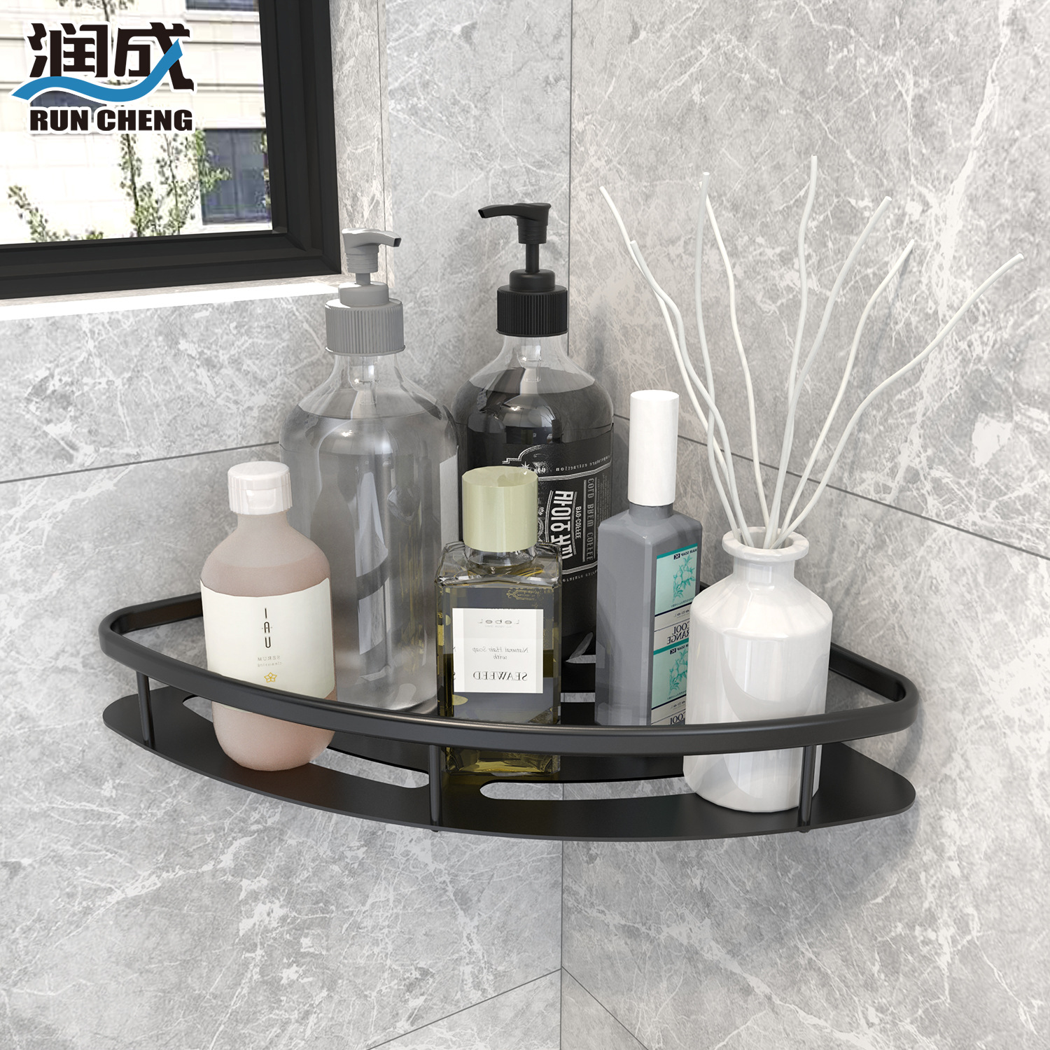 Baño sin perforaciones rack de almacenamiento dormitorio espacio aluminio plata esquina baño balcón cocina multiusos trípode