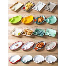 祥源美密胺餐具碟子商用酒吧小吃碟创意餐厅饭店凉菜小酥肉带醋碟