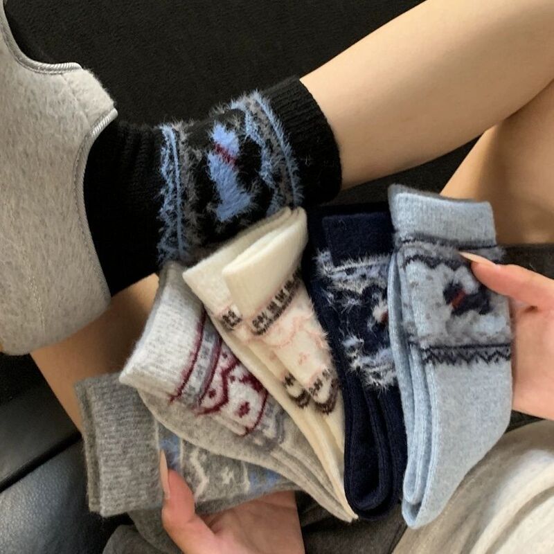 Fair Isle Cute Masterpieces! New Autumn and Winter Style Fair Isle Cartoon Warm Mid-Calf Women's Socks, Women's Slouchy Mid-Calf Socks Fair Isle Cute Masterpieces! New Autumn and Winter Style Fair Isle Cartoon Warm Mid-Calf Women's Socks, Women's Slouchy Mid-Calf Socks