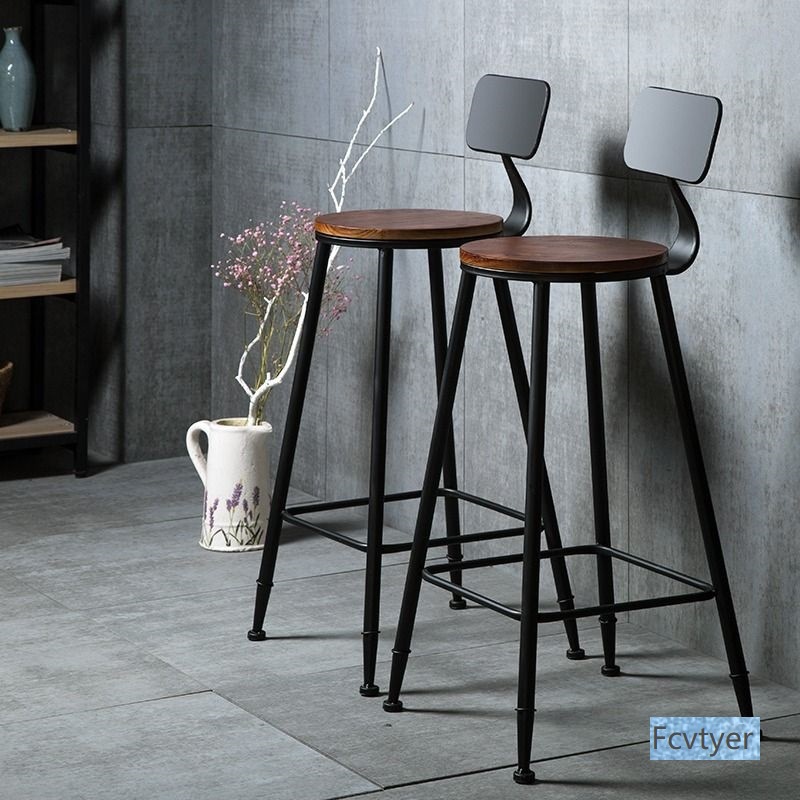 Laiouo High Chair Wrought Iron High Stool Bar Chair Modern High Stool Solid Wood Stool Simple Bar Bar Chair Backrest Bar