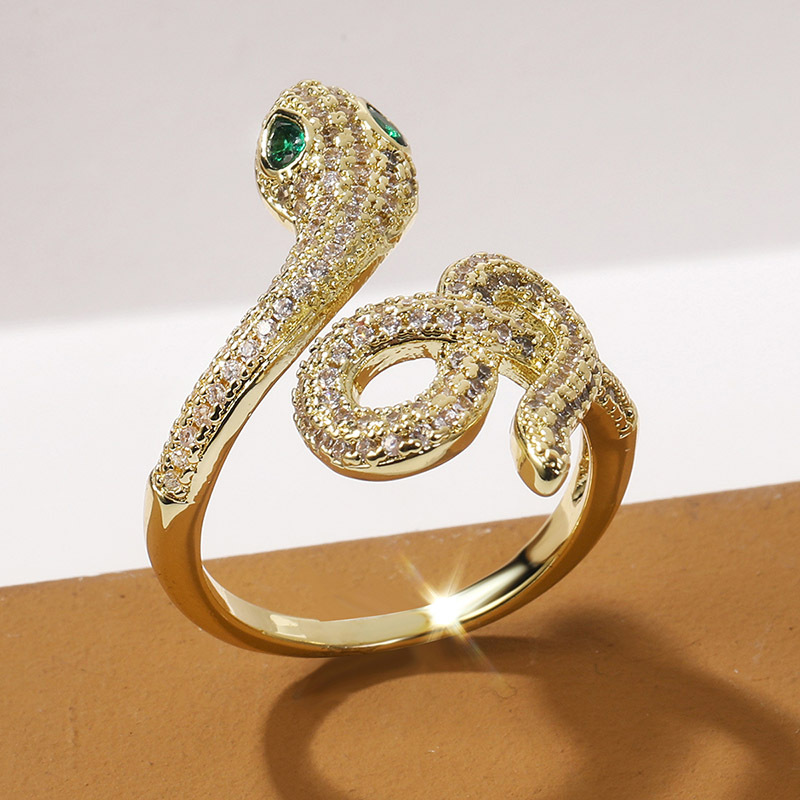 Fashion Copper Inlaid Zircon Zodiac Snake Open Ring Female display picture 2