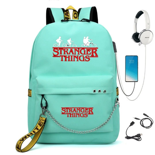 Рюкзак (Stranger Things) школьная сумка — USB-порт, железная цепь и лента, размер один