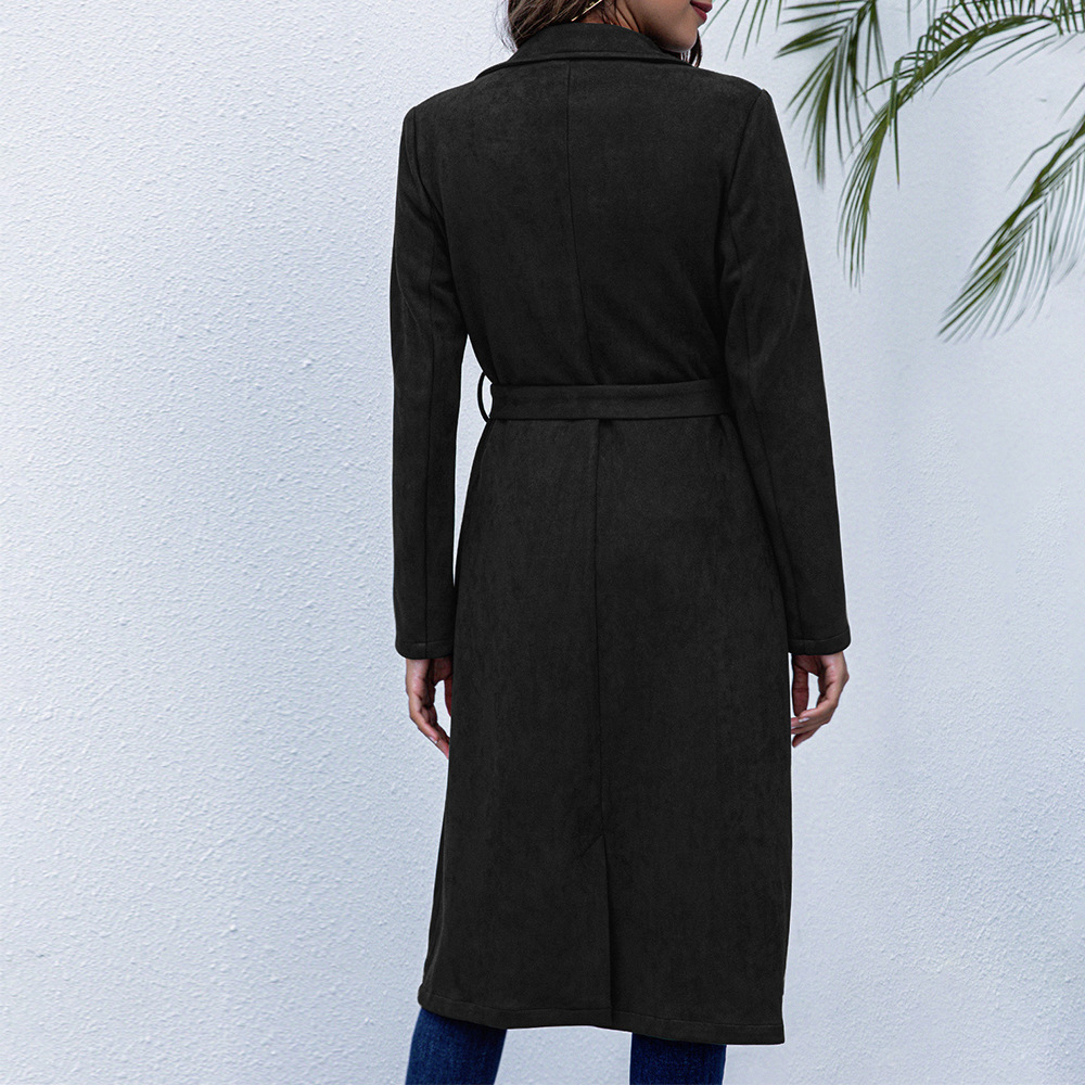 Elegant Women's Coat With Belt, Lightweight Straight Lapel Style_voghion.com
