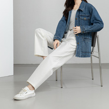 鑫阁 四面弹百搭通勤白色高腰小直筒牛仔裤2026春季新款烟管裤子