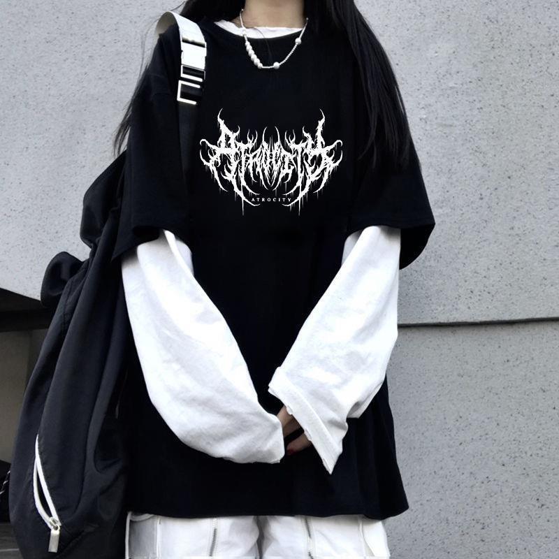 2026 Summer New Cross-Border Style Letter Print Pullover Top Korean Style Loose Fake Two-Piece Long-Sleeved T-Shirt for Women 2026 Summer New Cross-Border Style Letter Print Pullover Top Korean Style Loose Fake Two-Piece Long-Sleeved T-Shirt for Women