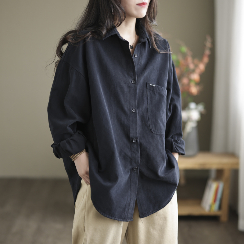 高品质纯斜纹棉衬衫女外套上衣休闲衬衣|undefined