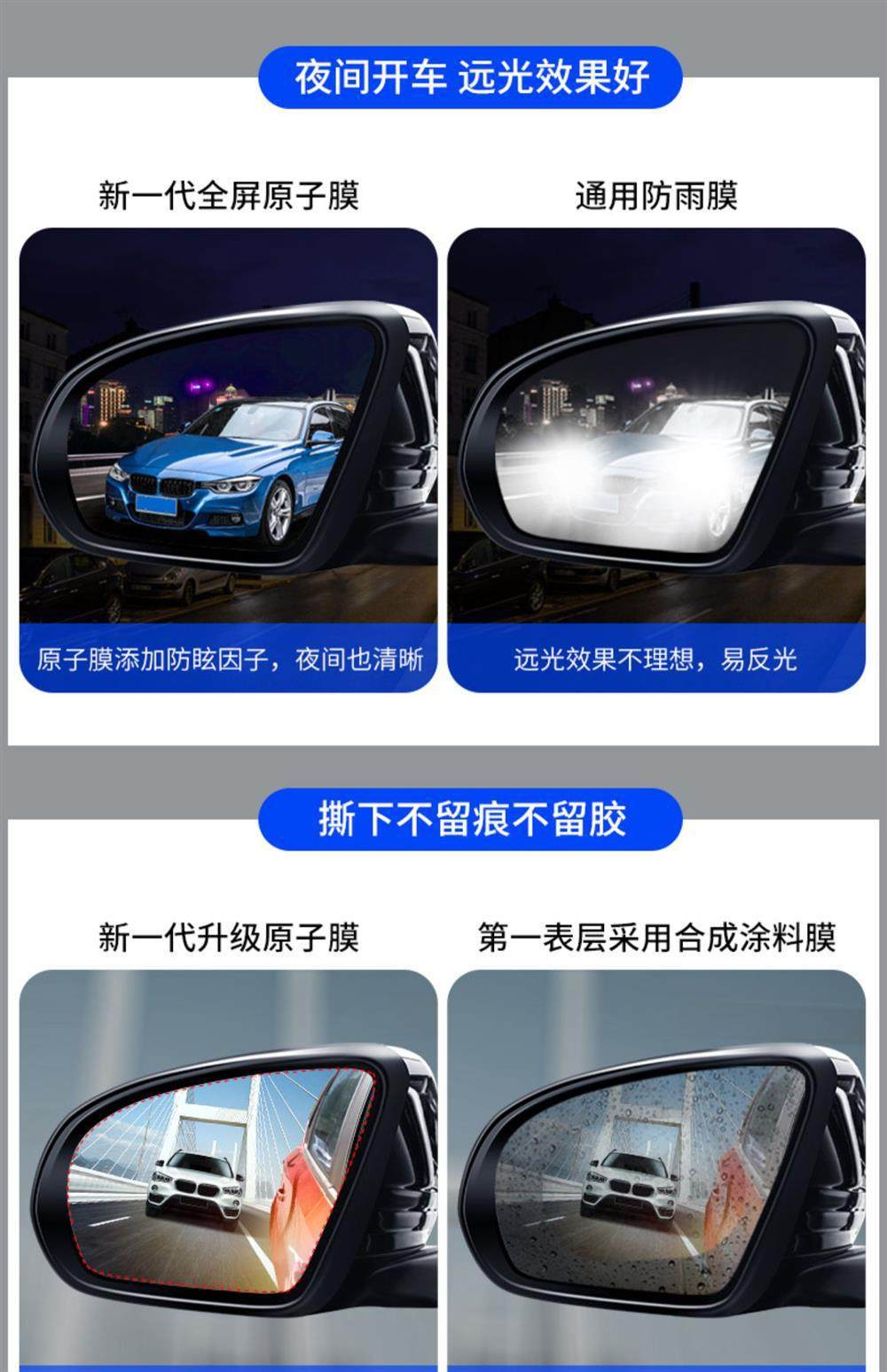 Anti-Glare Stickers for Cars, Reflective Anti-Dazzle Film, Full-Screen High-Definition Waterproof Rearview Mirror Anti-Fog and Anti-Rain Film