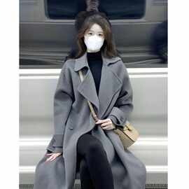 灰色毛呢外套2025秋冬季新款呢子大衣女加厚中长款气质赫本风韩系