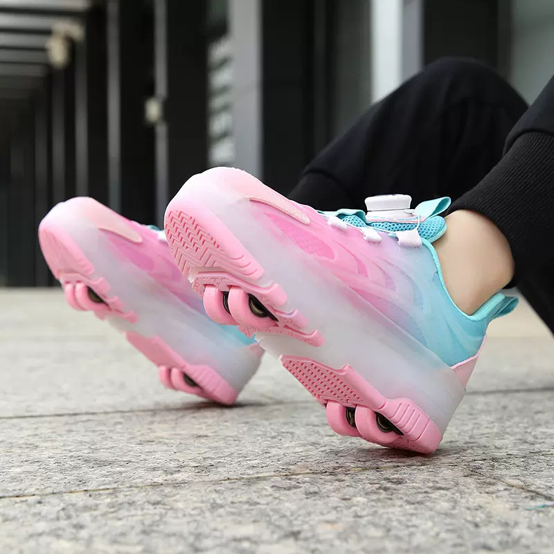 跨境暴走鞋儿童6-12岁溜冰鞋女童双轮鞋子可收男童发光轮滑鞋