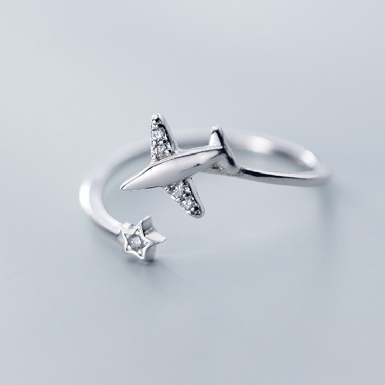 Net red zircon aircraft ring Women's Japanese and Korean wind small fresh personality five-pointed star diamond opening Ring Jewelry Wholesale