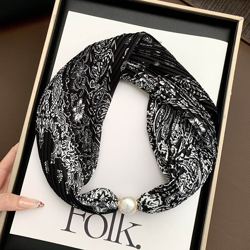 Hebilla de succión magnética collar de perlas bufanda de seda larga y estrecha bufanda de cuello femenino con camisa bufanda fina bufanda de seda plisada bufanda