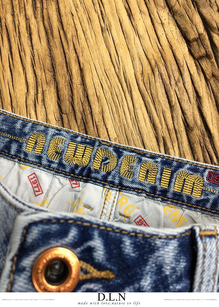 Hochwertige Jeans mit bedrucktem Bund für Herren im Sommer, trendige, elastische, schmal geschnittene Freizeithose für den Jugendtrend_voghion.com