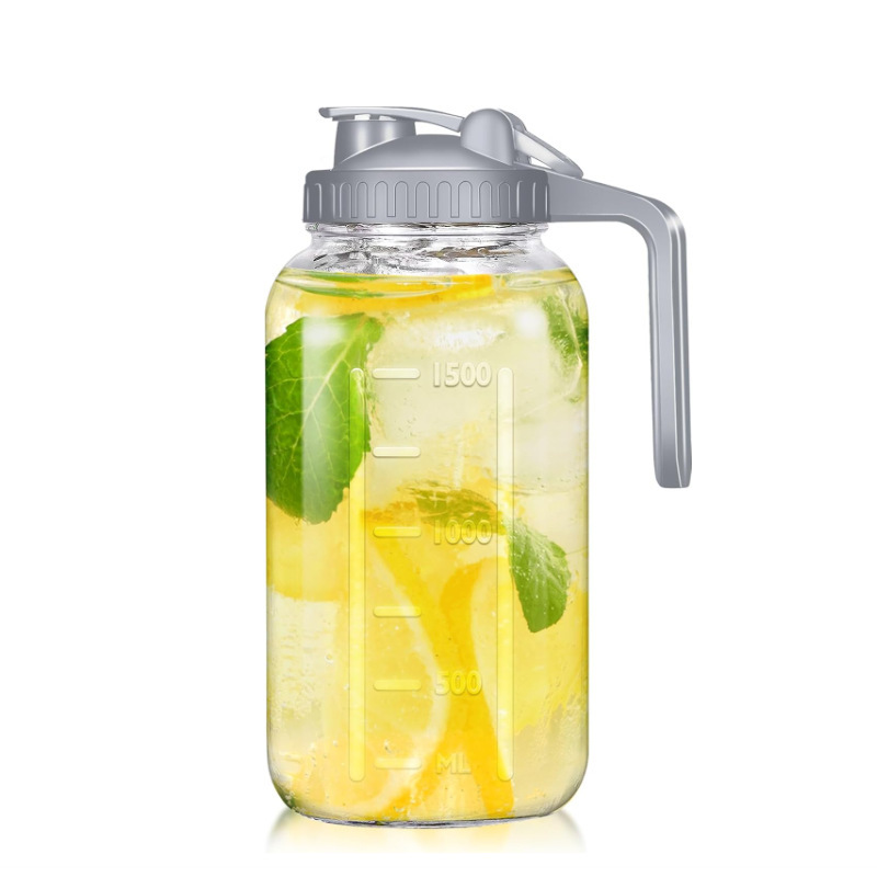 Amazon 64oz Mason fría botella de agua fría botella de bebida 32oz con escala botella de bebida de vidrio conjunto de filtro de café