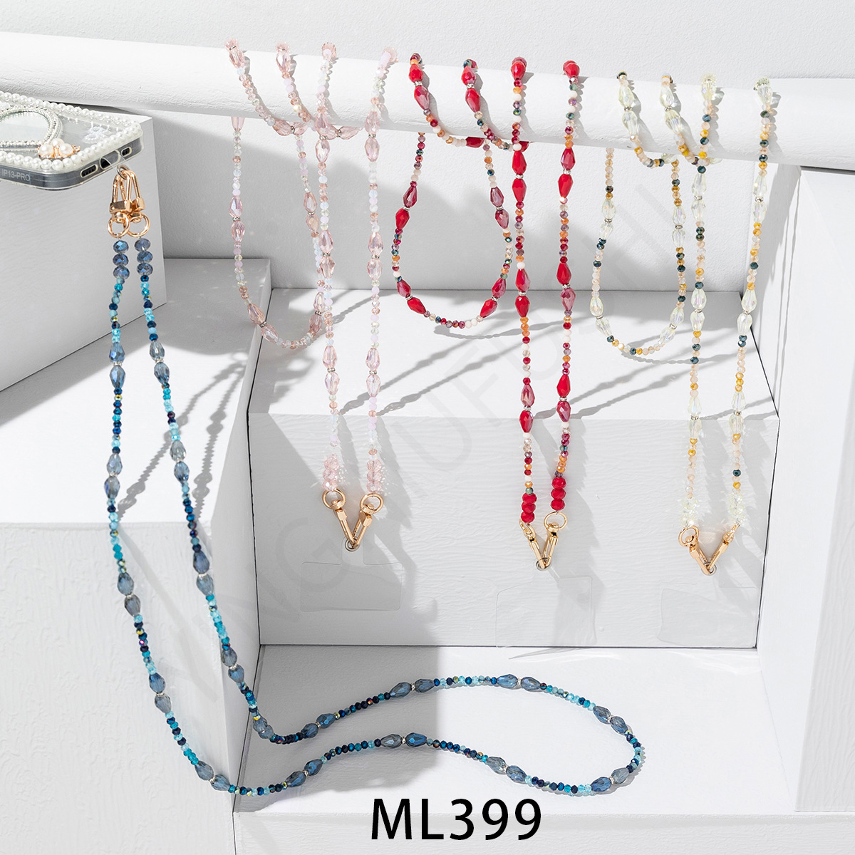 56g Weight Mobile Phone Chain Classification 1 Piece Quantity Glass Material Geometric Pattern Cute, Modern Style Style Beaded Craft Cute Modern Style Geometric Glass Beaded Mobile Phone Chain 3