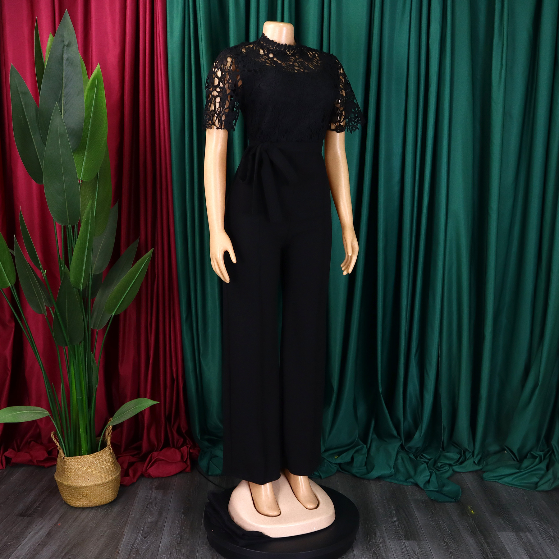 546g Weight Short Sleeve Sleeve Length Polyester Fabric Type High Waist Waist Line Jumpsuits Pants Type Daily Occasion Loose Fit Type Solid Color Pattern Summer Season Women's Gender Lace Design Casual Style Women's Daily Casual Solid Color Lace Jumpsuits 10