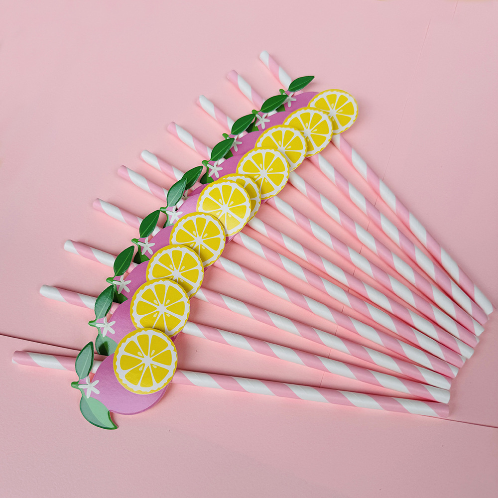 Suministros para fiestas transfronterizas Pajitas de limón de frutas creativas Pajitas de papel desechables Pajitas de bebidas de jugo Spot al por mayor