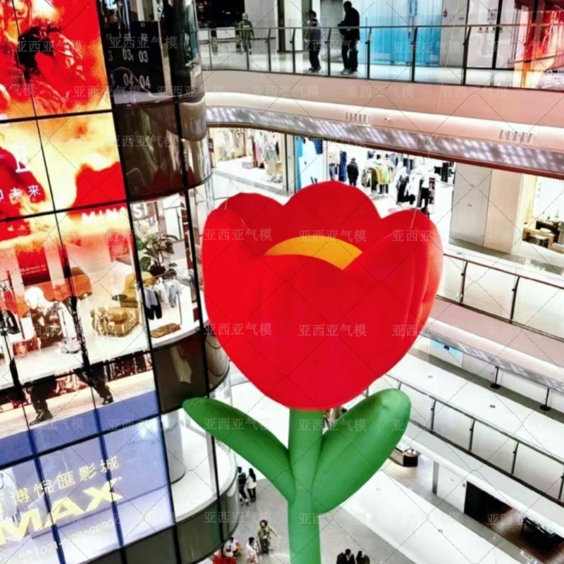 大型商场中庭花朵美陈装置护栏楼梯通道花朵气模郁金香花朵美陈