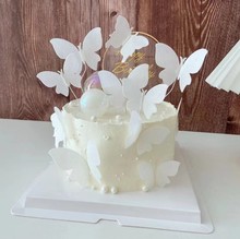 白色蝴蝶生日蛋糕烘焙装饰插件唯美蛋糕女神创意公主插牌