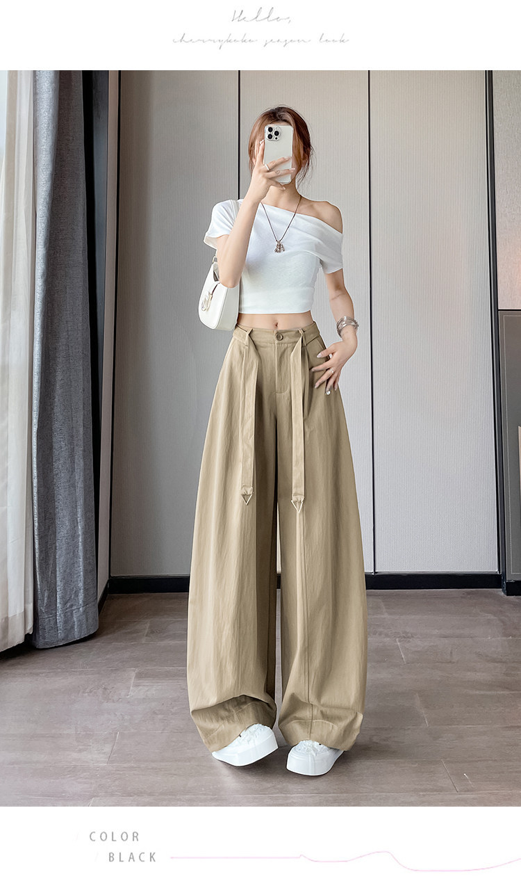 Quần culottes nữ ống rộng cạp cao chất liệu lụa mỏng mùa hè — Trắng thường xuyên chi tiết 19