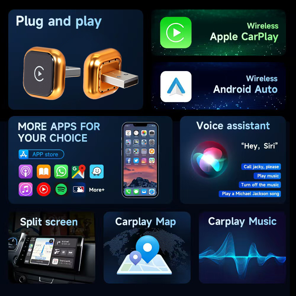 Cross-Border Tk Hot-Selling Orange Carplay Box Wired to Wireless Carplay Android Auto Car-Machine Connectivity Box