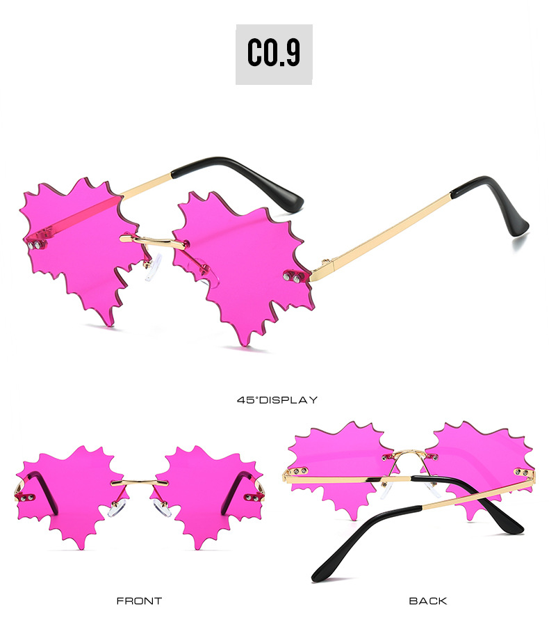 Frameless Sunglasses For Women Unique Hip Hop Maple Leaf Design_voghion.com