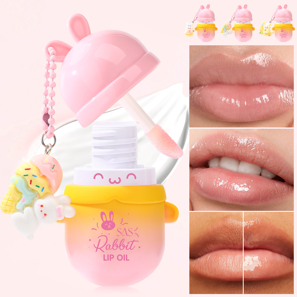 SAS Comercio exterior europeo y americano transfronterizo Amazon venta caliente lindo brillo hidratante hidratante aceite de labios con colgante SLG003