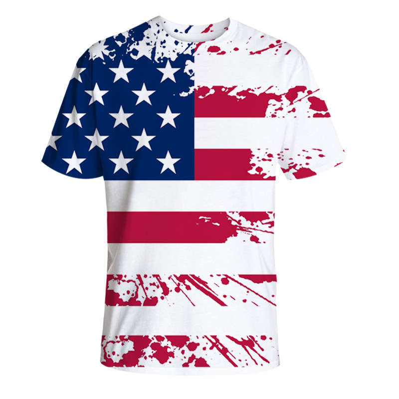 美国独立日 男装新款3D数码印花T恤潮 短袖圆领宽松上衣 厂家直供