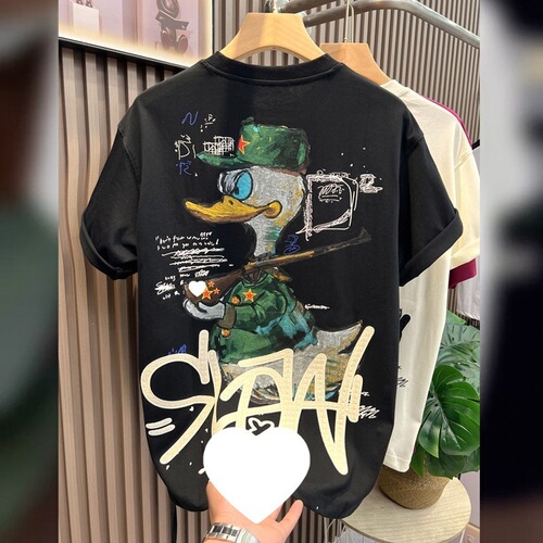 Cartoon printed short-sleeved t-shirt Men's summer fashion trend all-matching casual American fashion brand round-collar base shirt