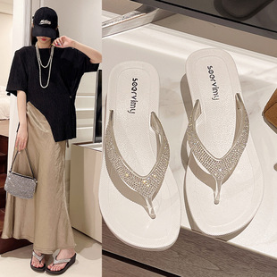 Slippers Women's Summer Outer Wear 2024 New Popular Korean Style Casual Wedge Beach Thick Bottom Non-slip Clip Flip-flops