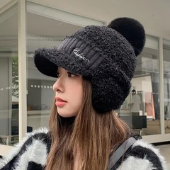 跨境秋冬毛绒棒球帽女休闲百搭骑车保暖护耳帽韩版户外套头针织帽