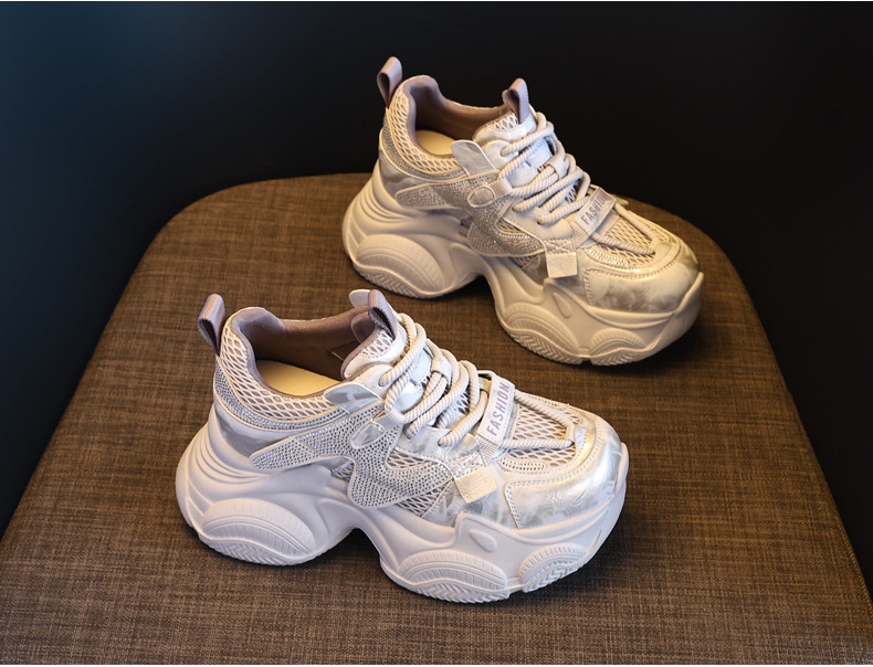 Giày sneaker nữ đế dày tăng chiều cao lưới thoáng khí — màu be chi tiết 5