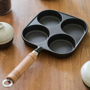 Cast Iron Four-Hole Egg Dumpling Pan Deepened Egg Burger Maker Mold Breakfast Non-Stick Frying Pan Egg Frying Tool