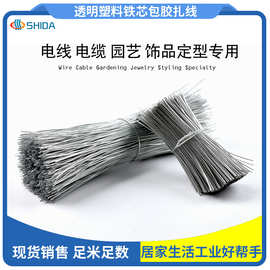 现货透明扎线铁丝扎带包胶铁芯园艺工艺品玩具定型固定扎丝扎发