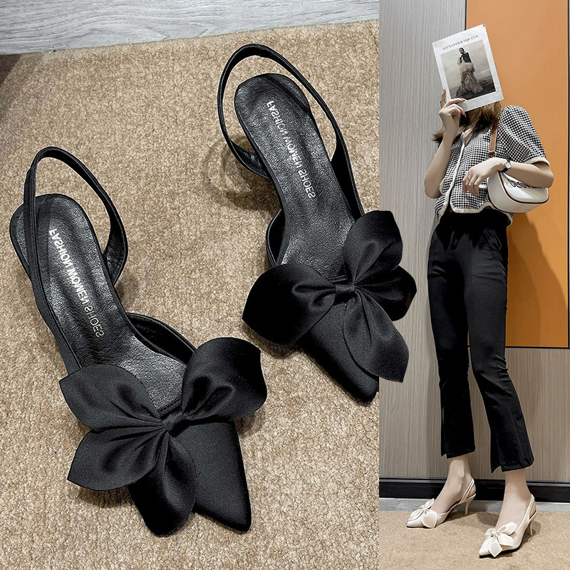 Summer New Style Pointed-Toe Bow-Knot High-Heeled Sandals, Large Size, Cross-Border, Thin-Heeled, European and American Style, Closed-Toe Sandals Wholesale Summer New Style Pointed-Toe Bow-Knot High-Heeled Sandals, Large Size, Cross-Border, Thin-Heeled, European and American Style, Closed-Toe Sandals Wholesale