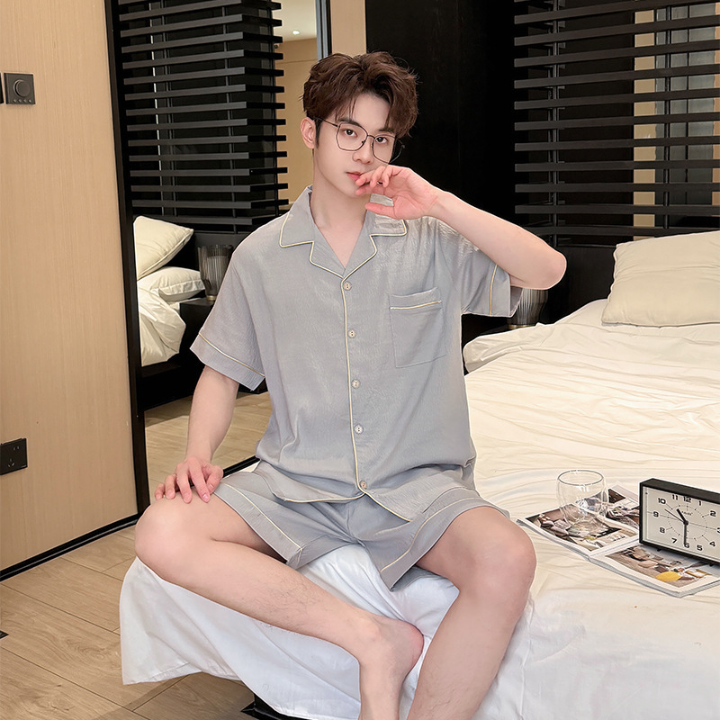 Summer New Style Cloud Cotton Men's Lapel Cardigan Short-Sleeved Shorts Pajamas Men's Casual Home Wear Set
