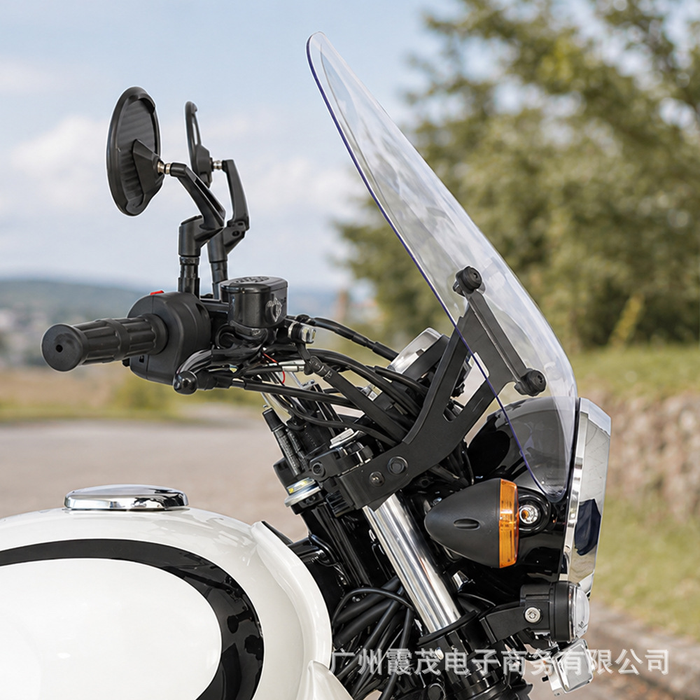 Suitable for Kawasaki W230/MEGRO S1, this is a retro-style, height-increasing front windshield cover, a transparent accessory for motorcycle modification