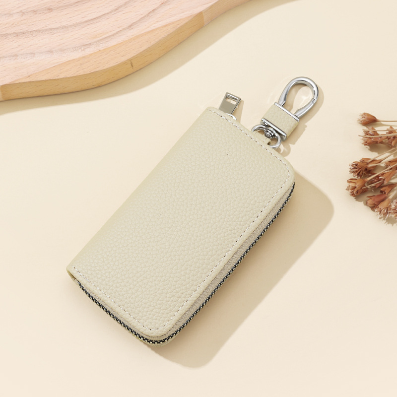 Bolsa de llaves de automóviles domésticos litchi de gran capacidad para hombres y mujeres, bolsa de llaves con cremallera de cintura
