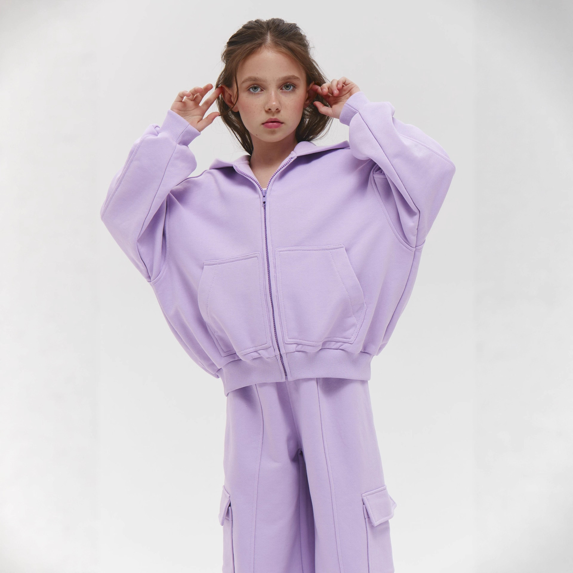 European And American Independent Station Hot Sale Casual Children's Solid Color Sleeve Hooded Zipper Cardigan Long_voghion.com