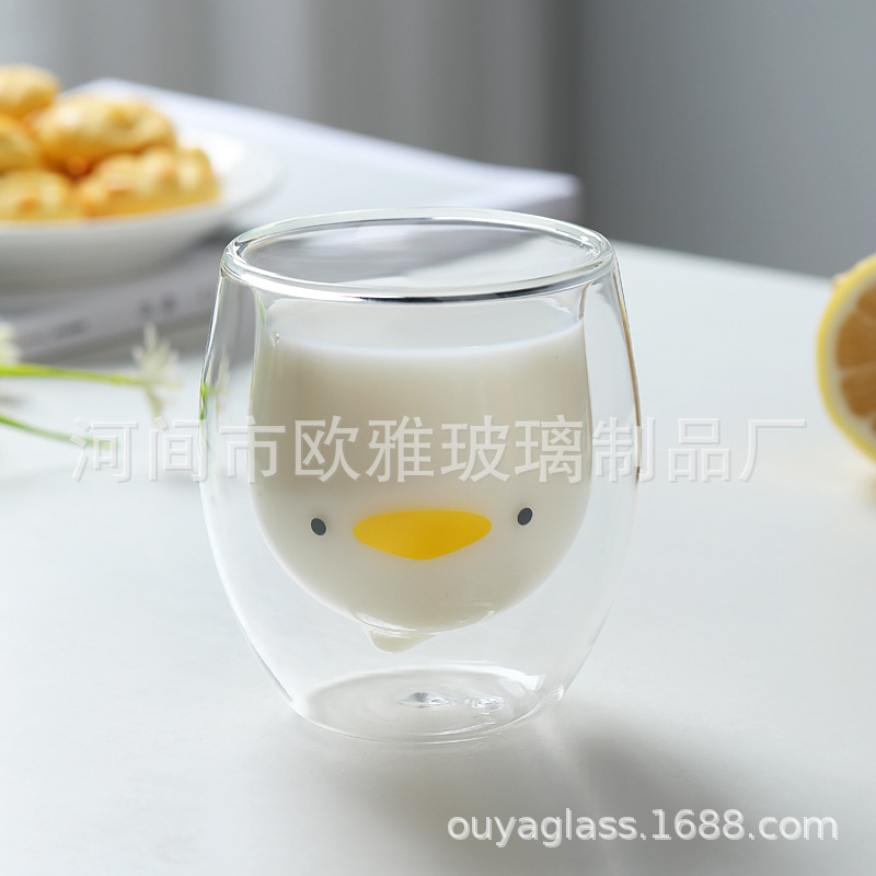 Vidrio de dibujos animados marca leche jugo oso doble capa taza de café borosilicato colorido lindo hogar taza de té