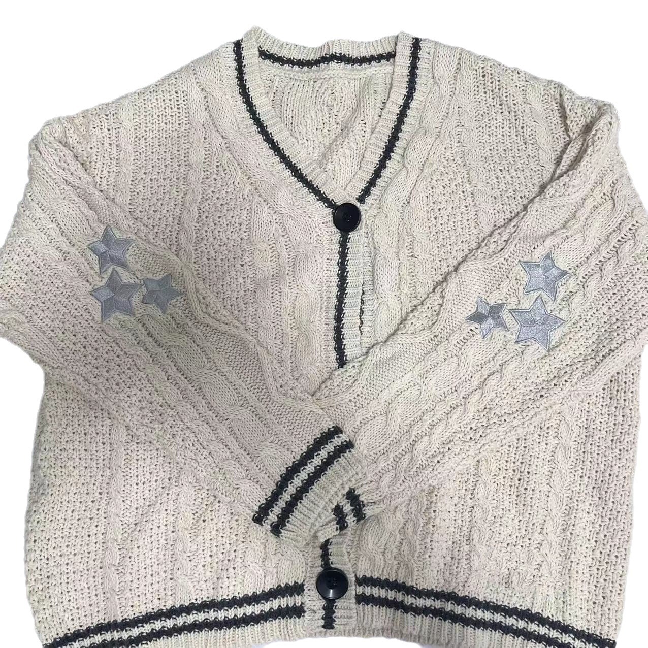 Europa y los Estados Unidos perezosos viento de punto Cardigan mujeres 2024 otoño invierno nuevos productos sueltos bordados estrellas de punto suéter chaqueta mujer image 6