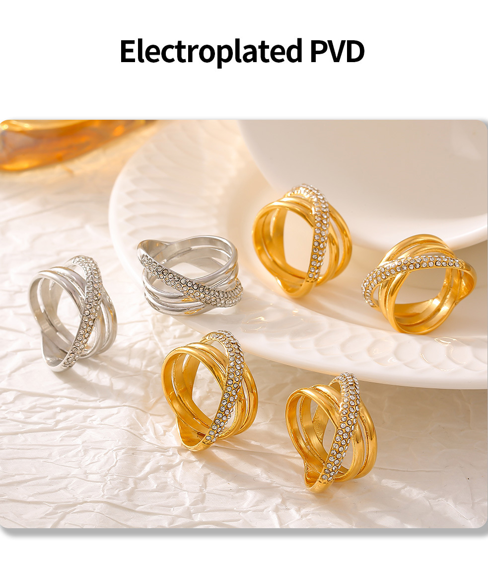 Vintage Niche Stainless Steel Ring Cross Wrap Diamond Ring_voghion.com