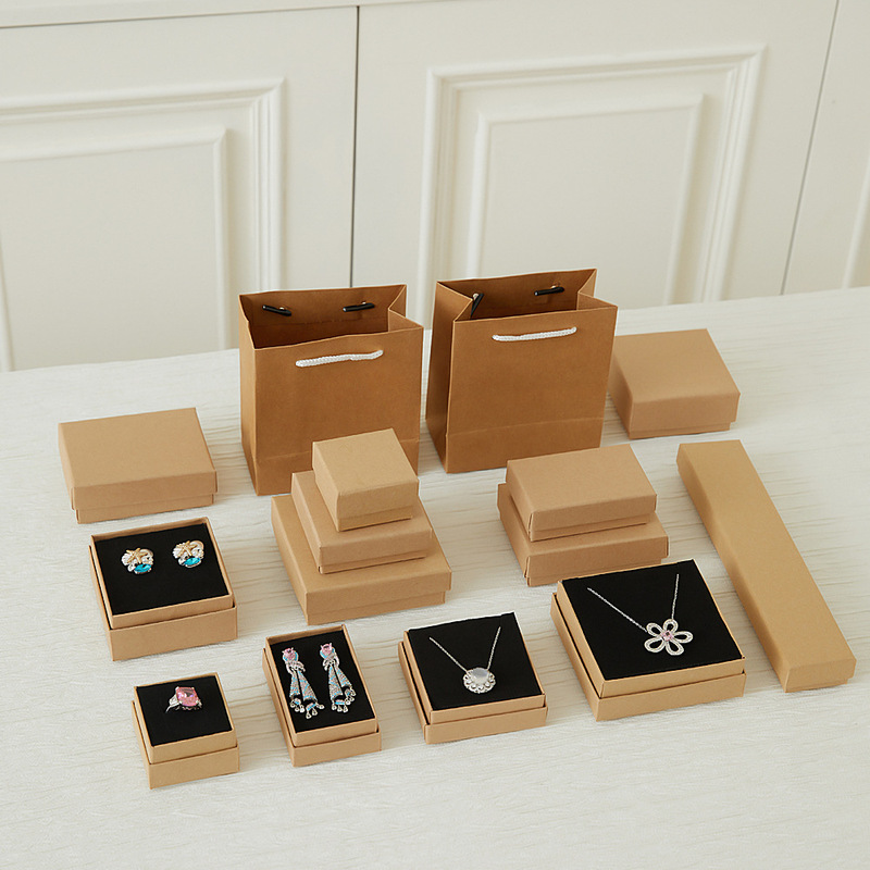 Retro Kraft Paper Jewelry Box Necklace Hand Jewelry Ring Gift Packaging Empty Box Heaven and Earth Cover Jewelry Box Gift Box