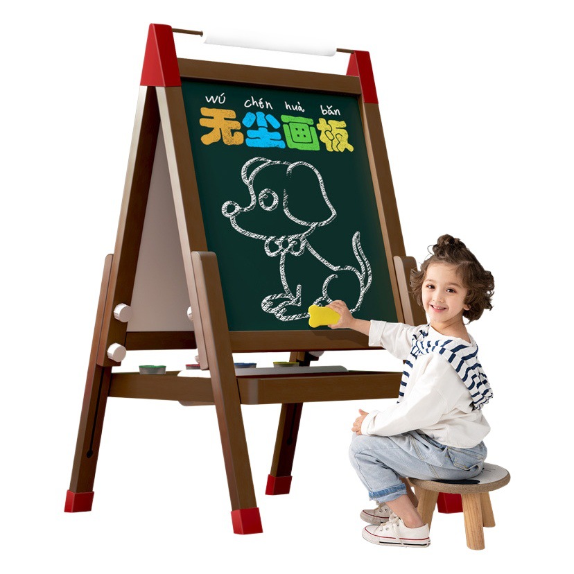 Pizarra magnética de doble cara para niños y niñas, altura ajustable, tipo soporte para pizarra para uso doméstico, juguete de pizarra de madera para estudiantes.