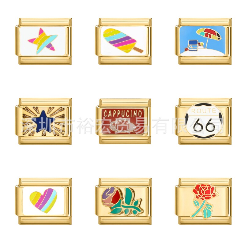 Amazon Welding Module Panda Bicycle Football Vacation Wine Glass Diamond Series DIY Bracelet Geometric Chain