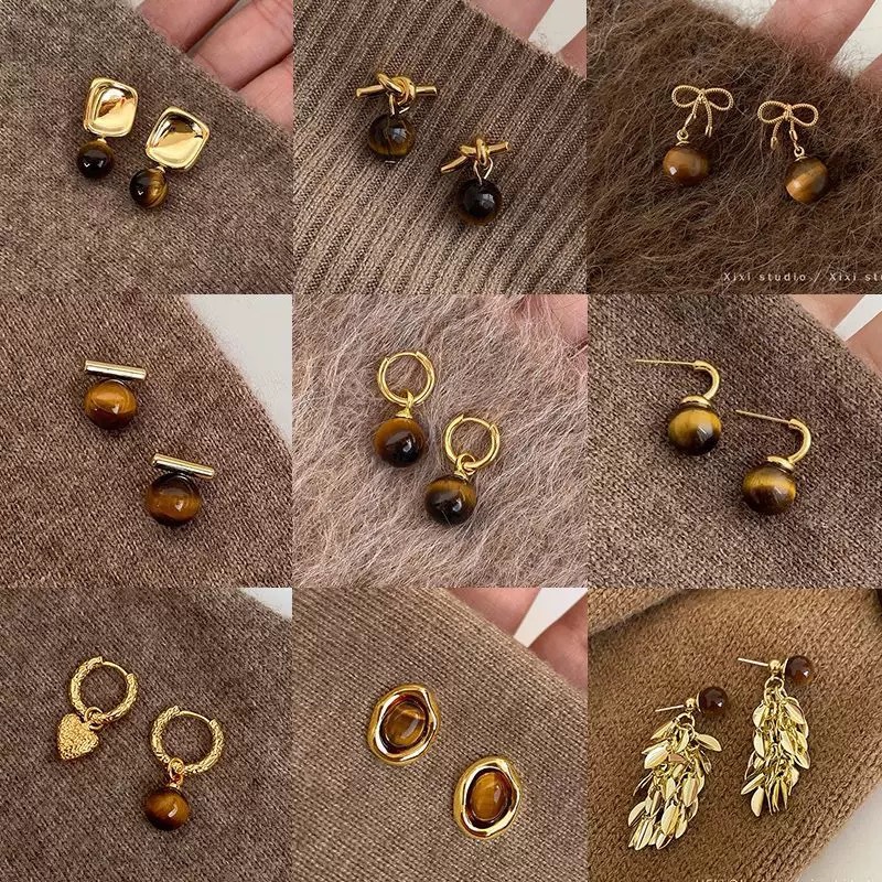 虎眼石美拉德耳钉女生设计感小众复古个性简约百搭气质耳环耳饰