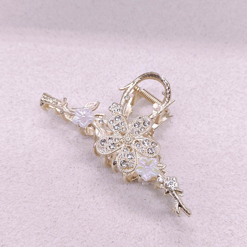 Зажим-домик для волос (краб) с золотистым и Rhinestones, акцент на ветке цветка