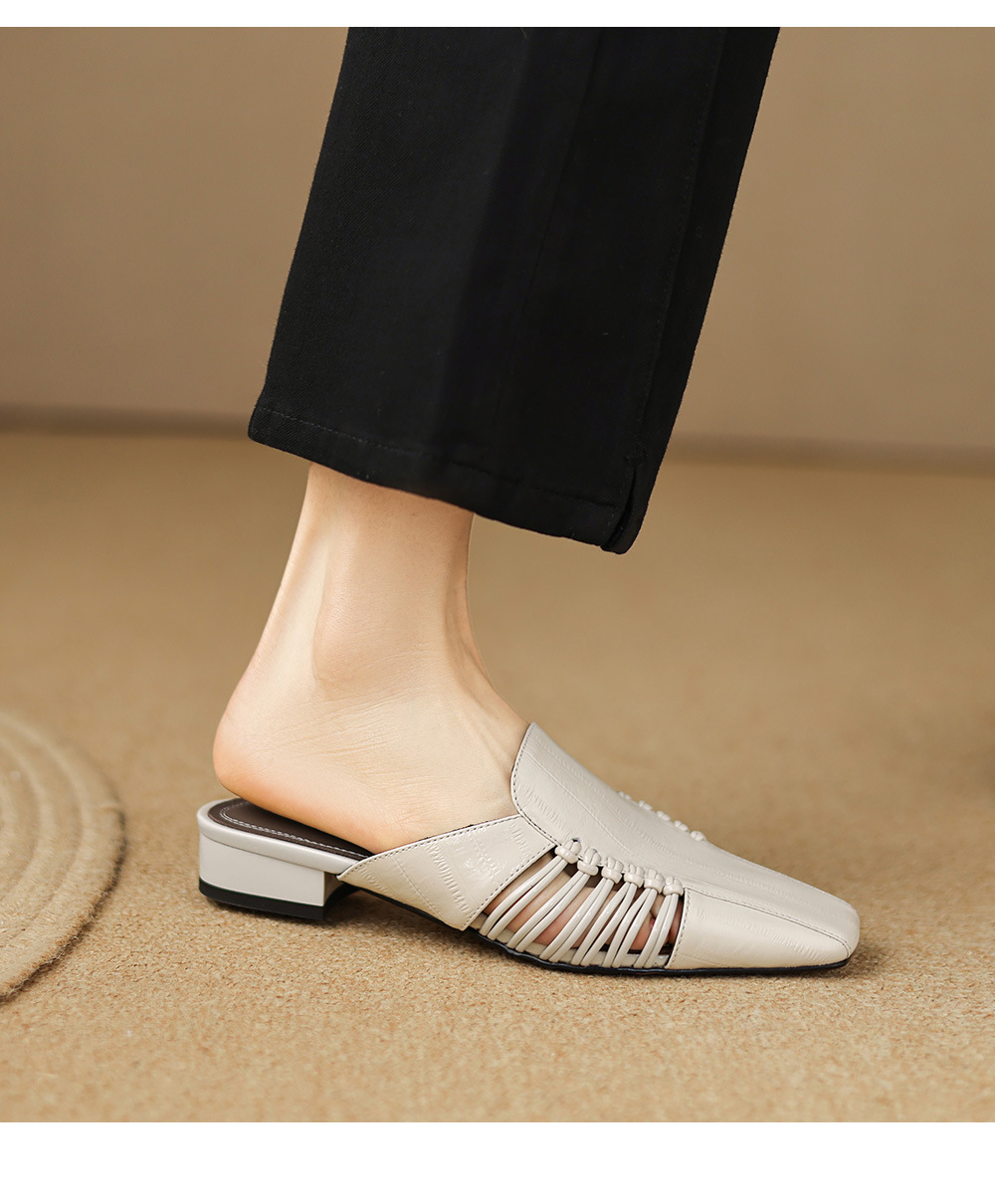 Dép sandal nữ quai chữ V bệt mũi tròn phong cách vintage — đen chi tiết 21